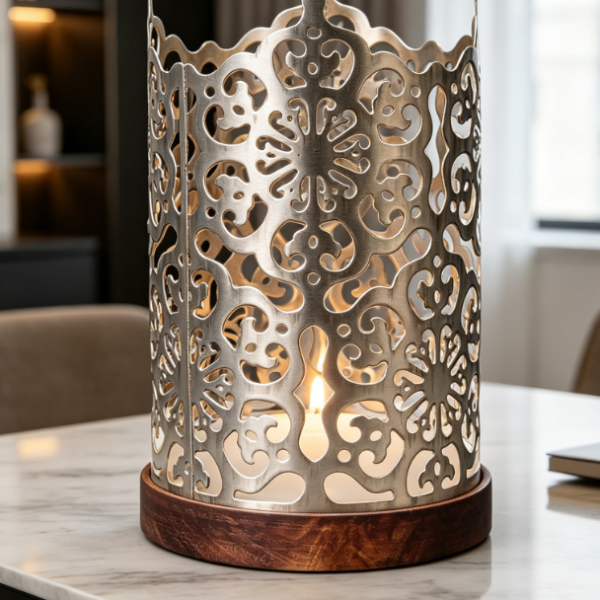 White Diamond Pattern Cutout Metal Candle Holder—Lighting For Parties And Events